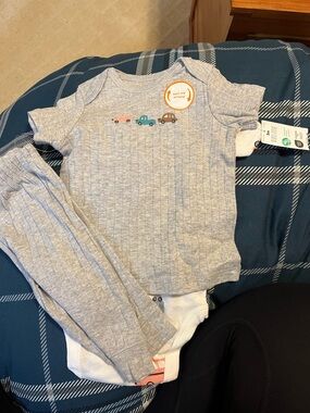 Gray Baby Short Sleeve Set with Cars